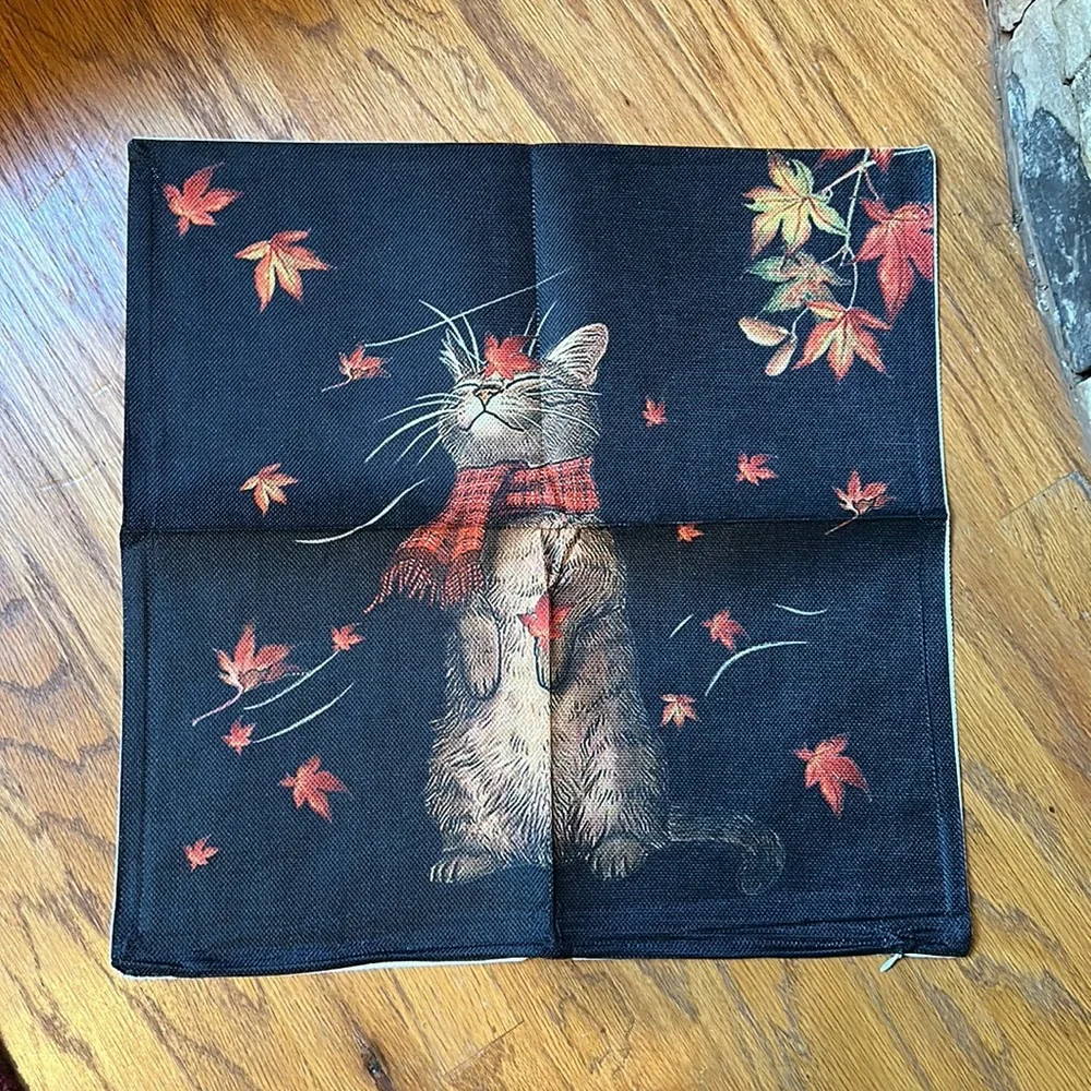 New Halloween Fall Cat Indoor Outdoor Pillow Case